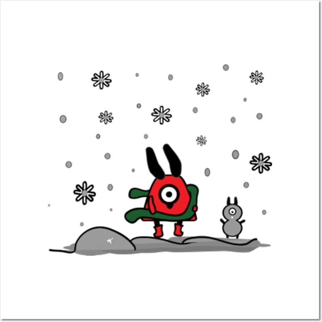 Puppy monster enjoy snow Wall Art by CindyS